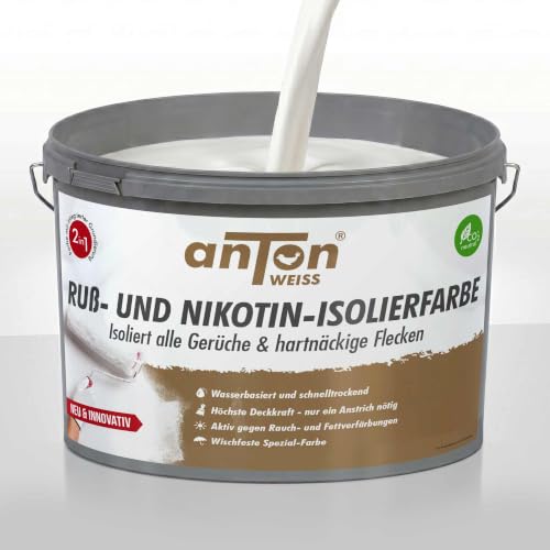 Anton Ruß- und Nikotin Isolierfarbe 17 Kg | Geruchsbindend gegen Nikotin, Ruß & Rauchgerüche...