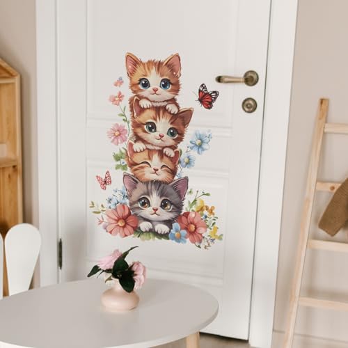 Vinilo Decorativo Gatos Apilados Acuarela para Niños miniatura 4