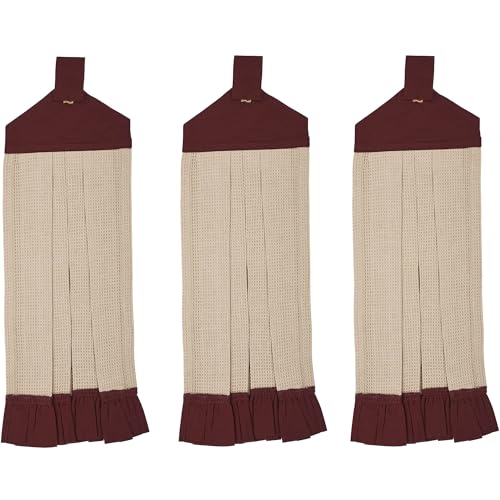 VHC-Brands-Cotton-Connell-Button-Loop-Kitchen-Towel-Set-of-3-Hanging-Kitchen-Towel-Appliqued-Bath-Kitchen-Connell-Collection-Rectangle-21×7-Star-Burgundy VHC Brands Cotton Connell Button Loop Kitchen Towel Set of 3 Hanging Kitchen Towel Appliqued Bath Kitchen Connell Collection Rectangle 21×7 Star Burgundy