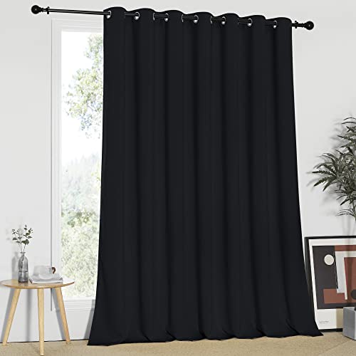 NICETOWN Black Curtain for Patio Door - Extra Wide Energy Save Sliding Glass Door Drape for Curtain Rod, Room Divider Curtain, Vertical Blinds (Black,