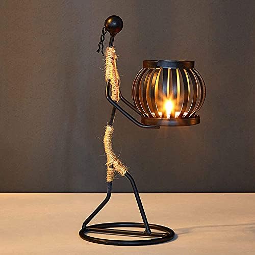 Candle Holder, 1 Piece Decorative Metal Iron Candle Stand, Iron Wrought Iron Candlestick in Little Girl Shaped, with Hemp Rope Design, Decorative TeaLight Candle Stands, for Home Tables(Black)