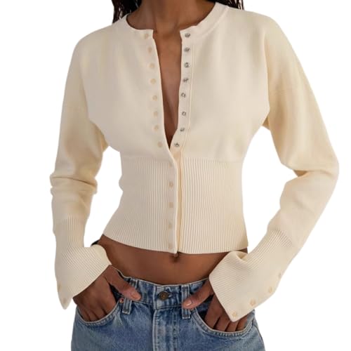 Button Up Cardigan Knitted Crop Cardigan Chunky Knit Cardigan for Work Casual Fall Tops Old Money Clothes