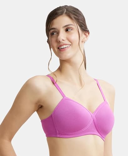 Image of Jockey FE40 Women Wirefree Padded Super Combed Cotton Elastane Stretch Full Coverage T-Shirt Bra with Cross Over Fit