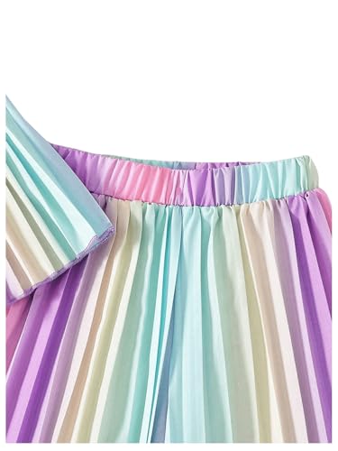 Image of RoseSeek Girl's 2 Piece Boho Cute Outfits Pleated Spaghetti Strap Camisoles Elastic Waist Wide Leg Pants Sets