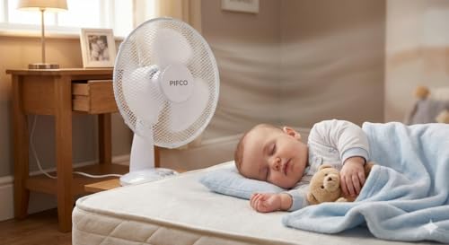 Image of 12 Inch Table Fan Desk Fan with 3 Speed Oscillating Stand Fan Powerful Airflow Low Noise Strong Resistant Base Desktop/Bedside Fan Perfect for Bedroom or Office, White