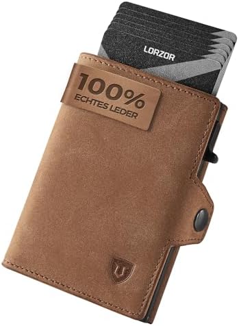 LORZOR® Slim Wallet mit Münzfach, Geldbörse Herren echtem Leder, RFID Blocker Portemonnaie, Portmonee Herren Kartenetui mit Münzfach, Geldbeutel für 10 Karten, Smart Wallet