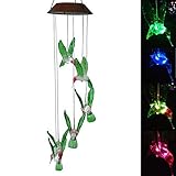 Topspeeder Color-Changing LED Solar Mobile Wind Chime LED Changing Light Color Waterproof Six Hummingbird Wind Chimes for Home Party Night Garden Decoration(Hummingbird)