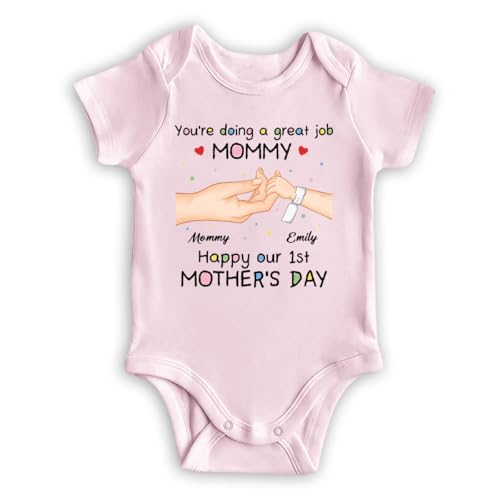 Wrappiness Light Pink Personalized Baby Onesie – Doing A Great Job Mommy Newborn Outfit – 6 Month Size Baby Customized Mother’s Day Gift for New Mom