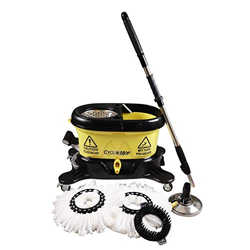 9stars Cyclomop Spin Mop and Bucket set - 360 deg Rotating spinning Mops for quick, Fast drying Floor Cleaning - Stainless Steel Bucket with hand held And Foot Pedal wringer, Yellow, Black