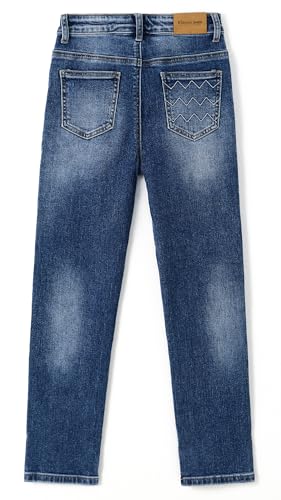 KIDSCOOL SPACE Girl Jeans,Little Kid Ripped Elastic Band Inside Straight Slim Fit Denim Jeans Pants2