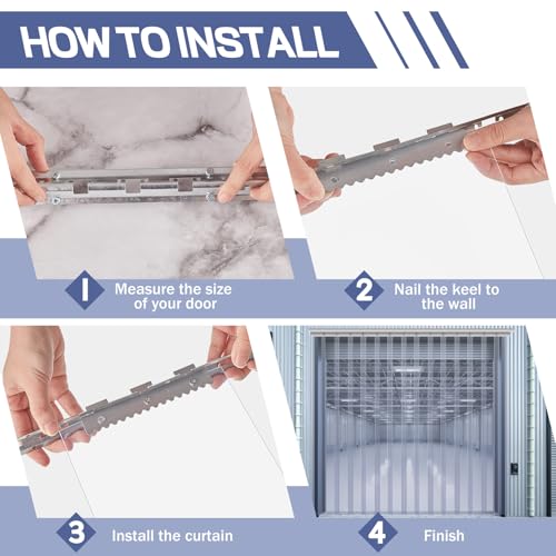 Image of Juexica 96 x 118 Inch Plastic Strip Door Curtain Kit 0.08'' Walk in Cooler Curtains PVC Freezer Door Curtain Smooth Waterproof Insulation Hurricane Shutters Gate for Warehouse Garage Industry (Clear)