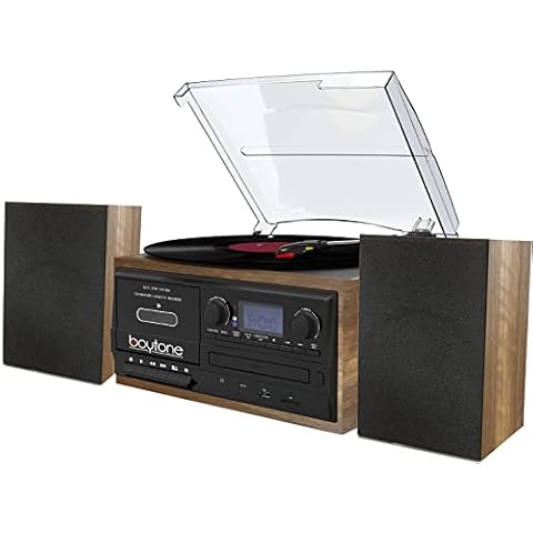 Boytone BT-58W Bluetooth Record Player Turntable with CD Player, Convert LP Vinyl, CD to MP3 Player, Cassette, AM/FM Radio, USB/SD Encoding, Remote Control, Audio Music Player Built in Amplifier Cover