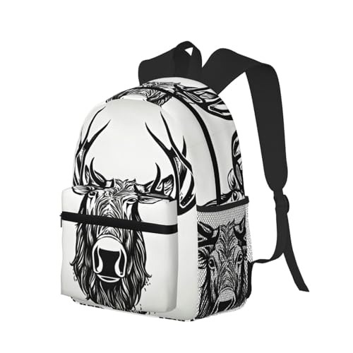 Sac à dos de voyage classique noir imprimé cerf avec compartiment ordinateur - 2