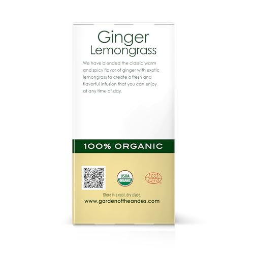 Garden of the Andes - Organic Ginger Lemongrass Tea - 20 Tea Bags/Box, Pack of 6 (120 ct.) - Caffeine-Free Herbal Infusion - Supports Digestive Wellness & Calming Comfort