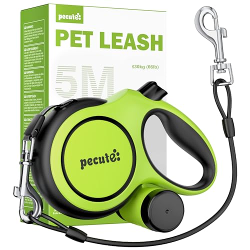 Pecute 伸縮リード 引き込み式犬リード 巻き取りがスムーズで 強いナイロンテープ 一時停止 小・中・大型犬対応 ごみ袋付き 荷重50kg 長さ5m