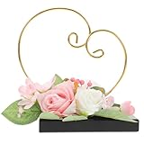 LABRIMP Organizador de Joyas para Bodas con Forma de Corazón, Soporte para Anillos y Pendientes, Decoración con Rosas Artificiales Color Rosa Claro, Centro de Mesa Elegante para Eventos
