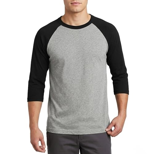 Men's Raglan Baseball Tee Shirt - Cotton Two Tone Casual Athletic Top,001,XL,Blk/LT.Grey