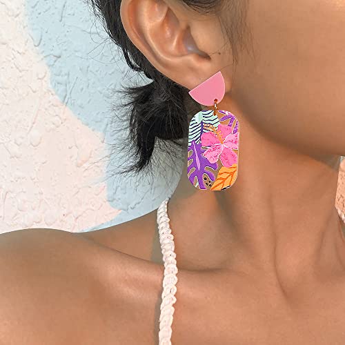 5 Pairs Acrylic Earrings Set Resin Earrings Long Geometric Square Circle Flower Moon Bohemia Statement Dangle Earring Studs For Girls/Women #TOP3