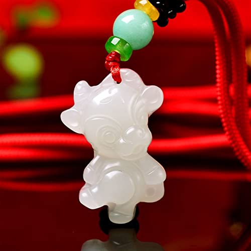 SMDSAZ Chinese Zodiac Jade Pendant Amulet Charm Jewelry White Natural Chinese Fashion Men Gifts Necklace Carved Women Jadeite (Gem Color : Ox)