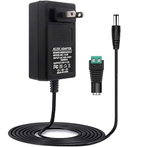 Minidodoca 15V 2A Power Supply Charger (Input AC 100V-240V, Output DC 15 Volt 2 Amp 30 Watt) Adapter Switching Transformer Converter DC 5.5mm x 2.1mm / 5.5mm x 2.5mm Universal