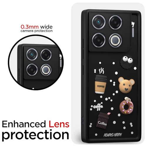 Image of Bintage Cute Fun Taddy| 3D Ball Bear| Donut| Coffee Rubber Case Camera Protection Back Cover Compatible for Infinix GT 20 Pro 5G - Black