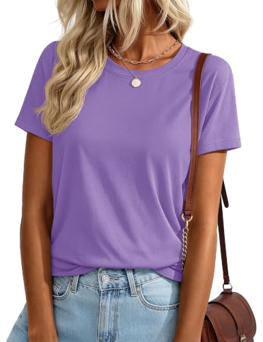 YUCOLEN T Shirts for Women Short Sleeve Summer Cotton Tee Light Purple 2XL