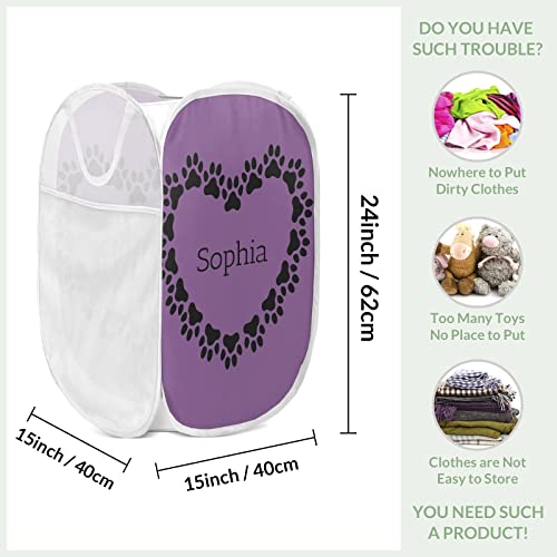 Laundry Mesh Popup Hamper Foldable Lightweight Basket For Washing Clothing Storage For Kids Room Students College Dorm Home Travel & Camping Paw Dog Heart Purple Pop-Up Clothes Hamper #TOP6