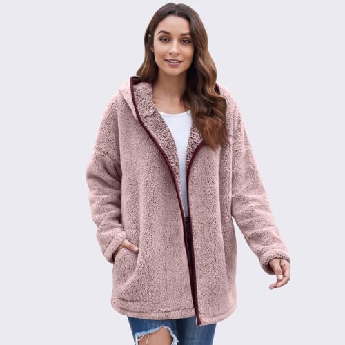 Sherpa Fleece Jacket Women Plush Blanket Blanket Winter Zip Up Long Coat - image 4