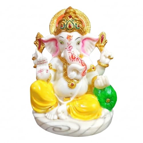 Image of Marble Dust Ganesh Idol | Vinayaka Statue | Ganpati Murti | Ganesha Idol for Home Decor | Showpieces | Gift Items for Diwali - White 7 inch Ganpati Idol, Religious