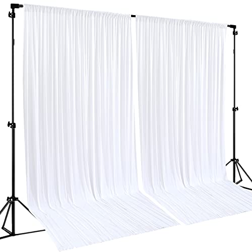White Backdrop Curtains 2 Panels, 10 Feet Wrinkle-Free Polyester Photography Backdrop Drapes for Wedding Baby Shower Party Background Backdrop Stand- 8FTX10FT (White)