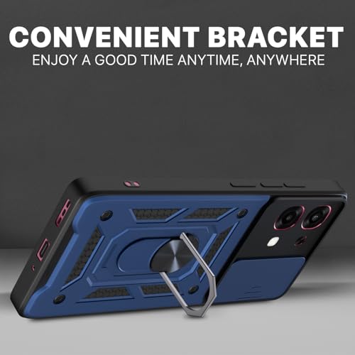 Image of Pikkme Back Cover for Oppo F31 5G / Oppo F33 5G | 360 Protection Case | Sliding Camera Shield Cover & Ring Holder Stand D10 Tough Armor Bumper Case (Blue)