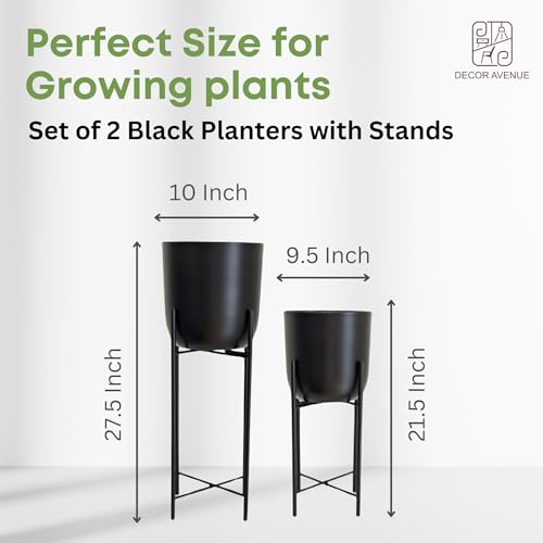 Image of Black Planters with Stand (Set of 2) Indoor Pots for Living Room Bedroom Balcony Home and Office (Solid Black)