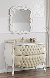  Simone Guarracino Luxury Design Comò e Specchio Ramirez Stile Barocco Decapé arredo Bagno bombato Avorio e Foglia Oro Marmo Crema Ecopelle Champagne Bottoni e pomelli Crystal SW