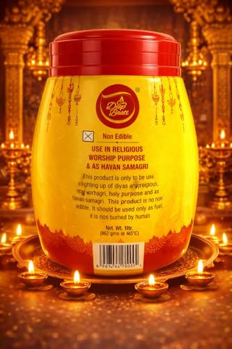 Image of Pooja Ghee | Traditional Pooja Ghee for Diya and Religious Rituals | Puja Deepam Oil (Ghee for Pooja) Puja Ghee for Diya or lamp and Wicks or Batti | Non-Edible 500ML