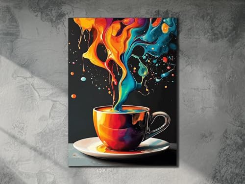 Tableau abstrait pour mur vide salon affiche tasses café coloré