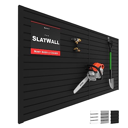 Slatwall Panel Garage Wall Organizer: Heavy Duty Wall Mounted Pvc Wall Rack, Interlocking Slat Wall Paneling For Garage Wall Storage, Slatwall Board, Slatwall Shelves System -Black (4’H X 8’W) #TOP8