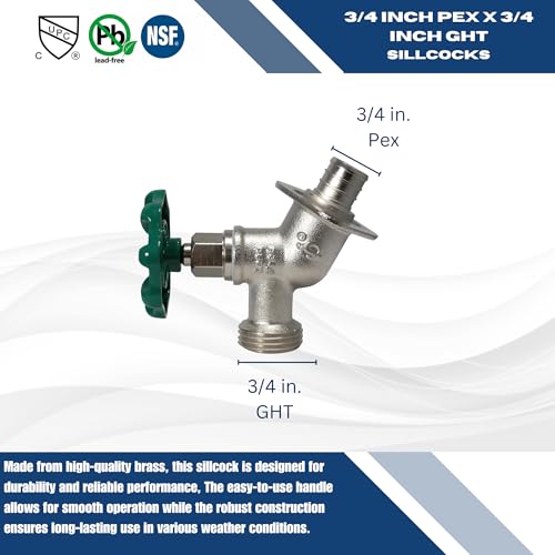 XFITTING 3/4 inch Pex X 3/4 GHT Sillcocks, GHT (Garden Hose Threaded) - Brass, 1 Piece