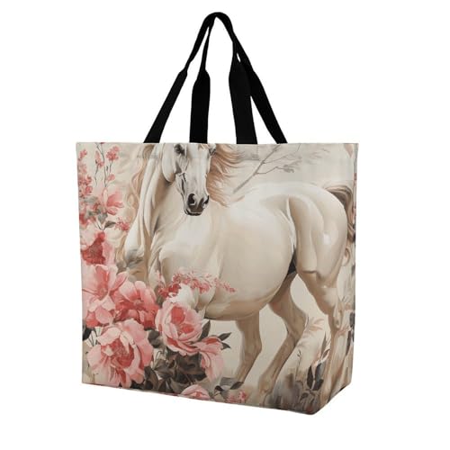Horse Image Large Grocery Tote Bag Women Fashion Handbag Duty Reusable Shoulder Bag for Travel Vacation Shopping Beach Bags