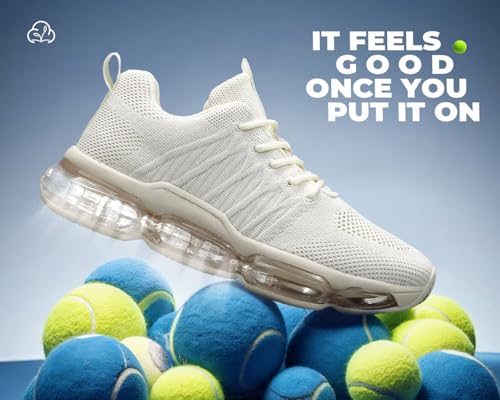 Image of Womens Air Cushion Running Shoes Walking Jogging Fitness Gym Fashion Sneakers Lace Up Casual Comfortable Work Tennis Sport Athletic Trainers