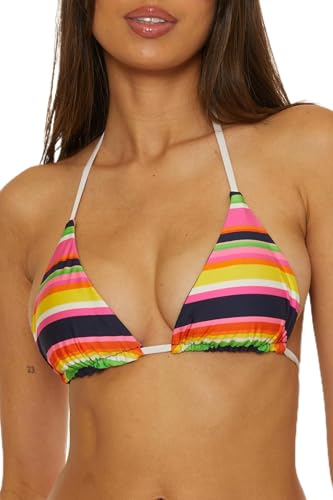 Trina Turk Women's Anniversary Stripe Reversible Triangle Bikini Top, Adjustable, Tie Back, Swimwear Separates