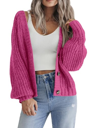 Image of Zeagoo Women's 2026 Fall Chunky Knit Cardigans Open Front Long Sleeve V Neck Button Loose Cardigan Sweaters