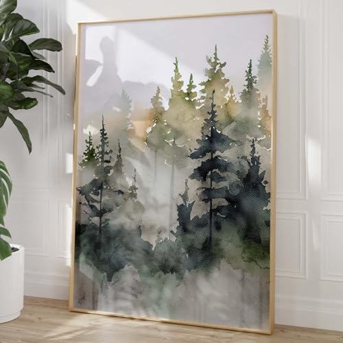 Watercolor Forest Poster - Minimalist Botanical Prints Pine Tree Painting