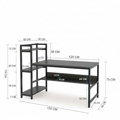 Image of TEKAVO Bravo Desktop Computer Table for Home Pc | Working Desk with CPU Space + Storage Shelf | Computer Table for Home Pc | 150 cm Long Table | Black Color