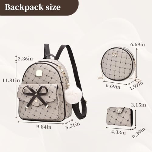 Image of I IHAYNER Girls Bowknot 3-Pieces Fahsion Leather Backpack Backpack Purse for Women Rucksack for Ladies Shoulder Bag