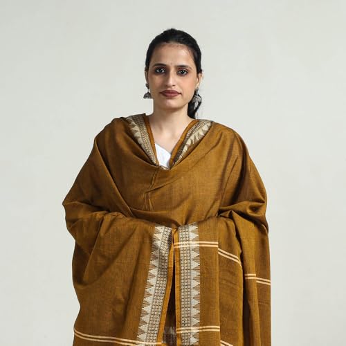 Image of Cotton Dupatta with weaving and Ikat woven border from the Weavers Stole for Girls & Women