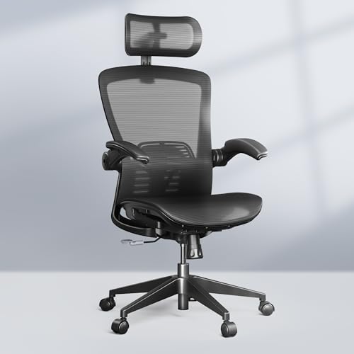FLEXISPOT OC3-Pro Air Ergonomic Office Chair for Big and Tall Black High Back Office Chair with Flip-up Arm/8-Level Lumbar Support Mesh Seat Cushion Chairs for Home Office Working Studying Gaming
