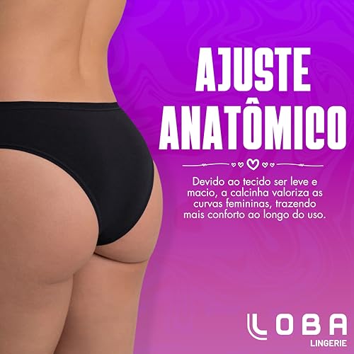 LOBA BY LUPO Kit 3 Calcinha Clássica Biquini Cotton Algodão Nobre Feminina Adulto, 3 - Preto, M