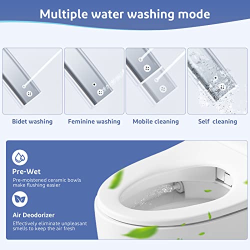 Luxury Bidet Toilet- Elongated Smart Toilet With Remote Control,Temperature Controlled Wash Functions,Warm Air Dryer Heated Bidet Seat One Piece Toilet, Hip Cleaning Temperature Adjustment #TOP3