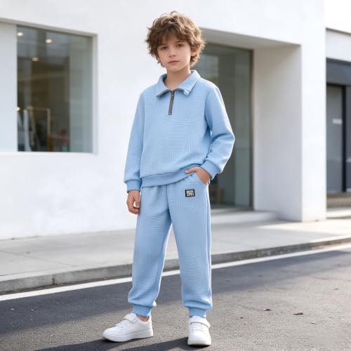 SOFIPURE Boys Outfit Set Quarter Zip Long-Sleeve Top & Pants, 9-10 Years - image 2