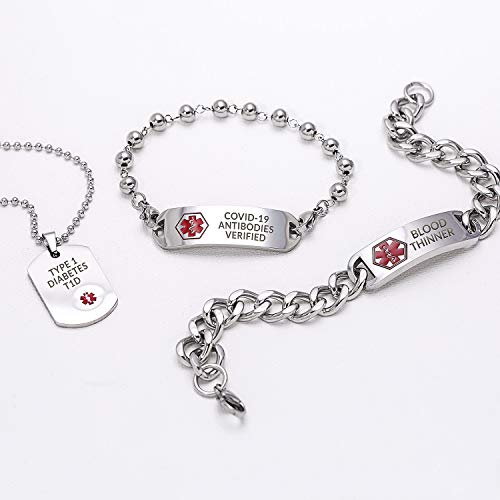 Collar de alerta médico personalizable tipo dog tag de acero para cuidar a sus seres queridos 7